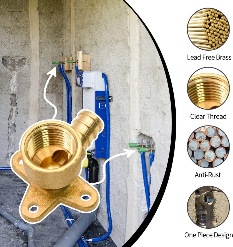 Ruby Q 20 Pack Drop Ear Elbow Fittings, PEX 1/2" x 1/2" NPT Female Threaded Adapter Crimp Fitting, Brass, Full Port for PEX pipes in plumbing jobs - Image 3